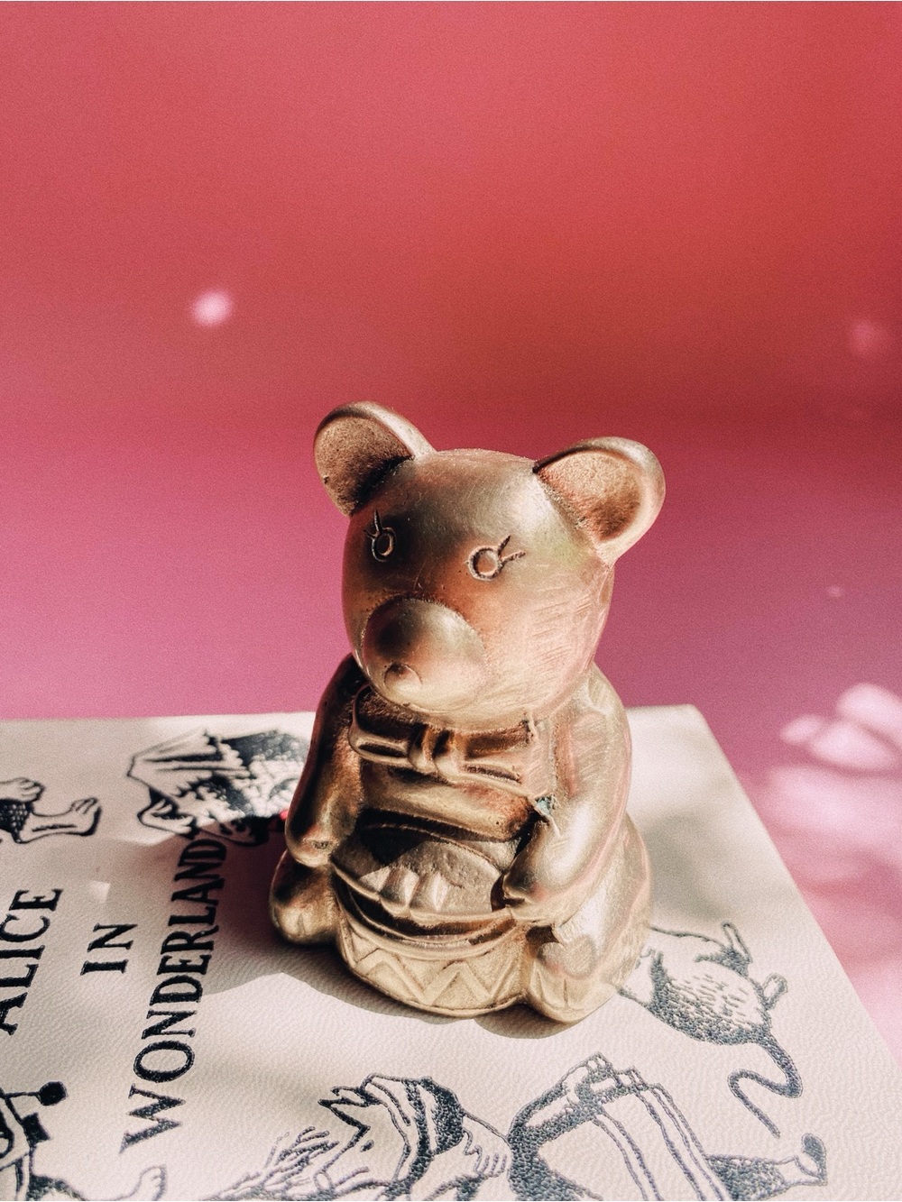 Vintage Brass Bear Figurine - Cute Drum Design
